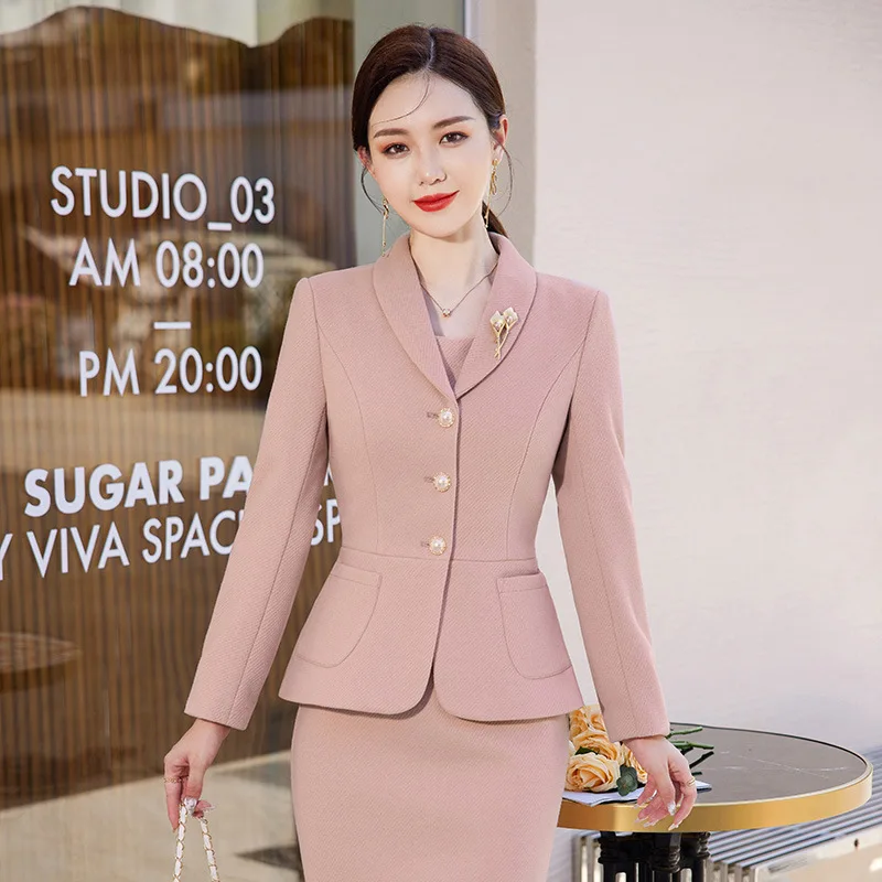 2023 New Autumn Work Wear Women's Suit Elegant Solid Blazer +Sleeveless Dress 2 Piece Set Single Breasted Jacket Plus Size S-5XL - Image 5