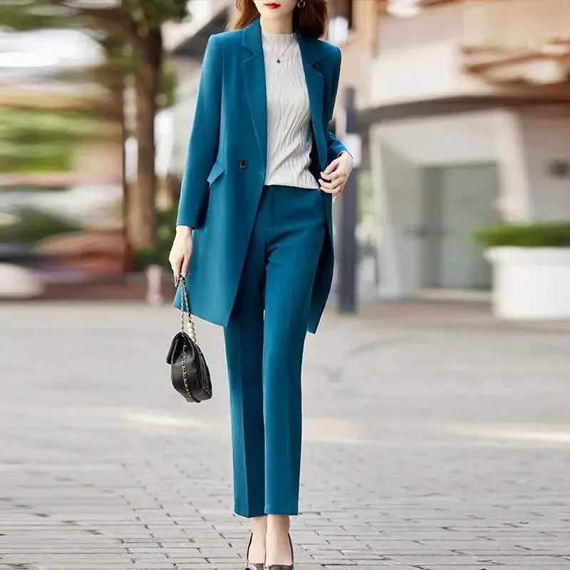 High End Office Professional Women's Blazer Pants 2-Piece Set Fall Fashion Long Female Jacket Over Business Suit Casual Trousers - Image 3