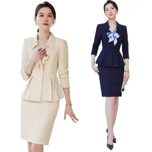 kf-S61b1eb6a83d243b2a9a2f340e80ca82aL 2024 New Spring Female Elegant Women's Skirt Suits Apricot Navy Blue Blazer +Trouser Bussiness Jacket Office Lady 2 Pieces Set