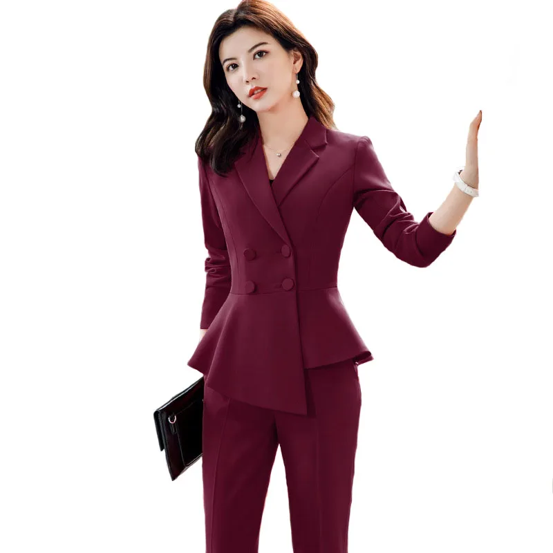 2023 Spring Summer Formal Ladies Double Breaste Blazer And Pants Suits Office Uniform 2XL Size Pants Jacket Business Work Wear - Image 2