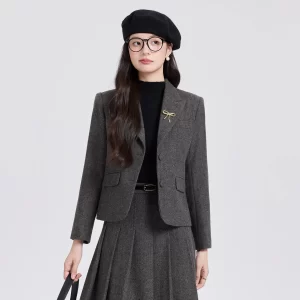 kf-S72ee07c78ede4db4bb105240c1cc9fe4n Fashion Commuter Suit for Women Winter New Castle Gray Suit Short Double Breasted Blazer Coat+ A-Line Skirt Two-piece Set Female
