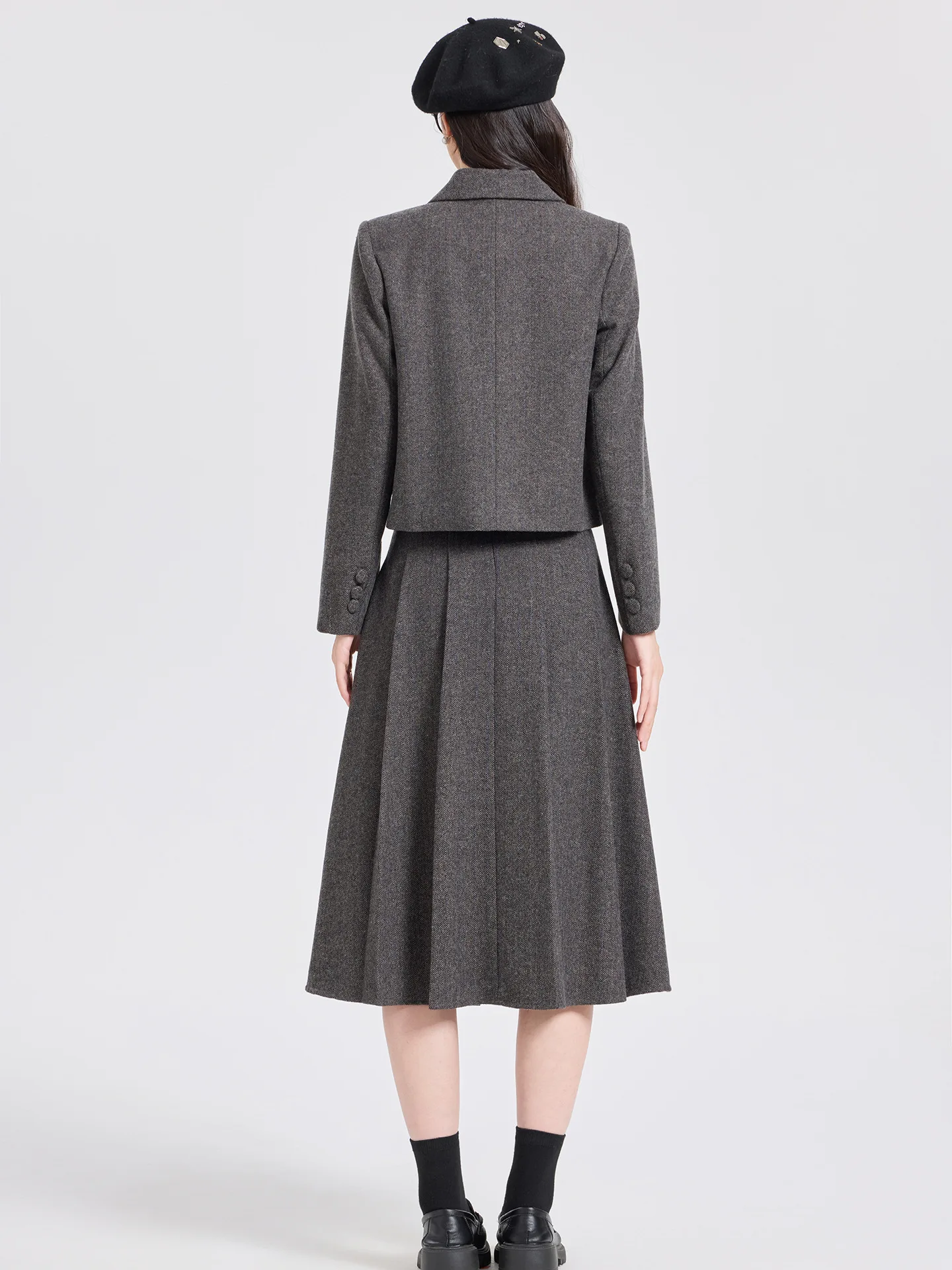 Fashion Commuter Suit for Women Winter New Castle Gray Suit Short Double Breasted Blazer Coat+ A-Line Skirt Two-piece Set Female - Image 6
