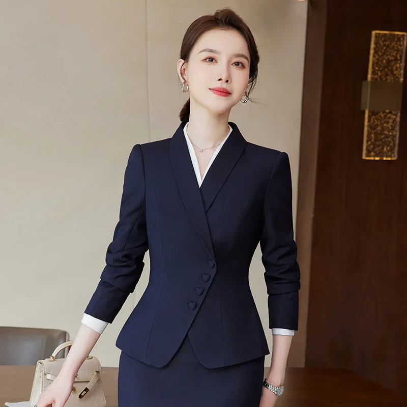 Office Business Women's Suit Pants Two-piece Set 2024 New Spring Autumn Long Sleeve Heart Button Jacket Slim Trousers Skirts - Image 5