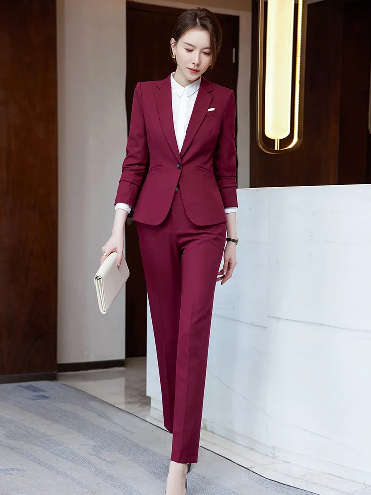 Novelty Wine Red Formal Women Business Suits with Skirt and Jackets Coat Ladies Office Professional Blazers Spring OL Styles - Image 2