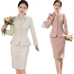 kf-S9336fc1a238e4ef4af4f0df4d34c5edeA 2023 New Autumn Work Wear Women's Suit Elegant Solid Blazer +Sleeveless Dress 2 Piece Set Single Breasted Jacket Plus Size S-5XL