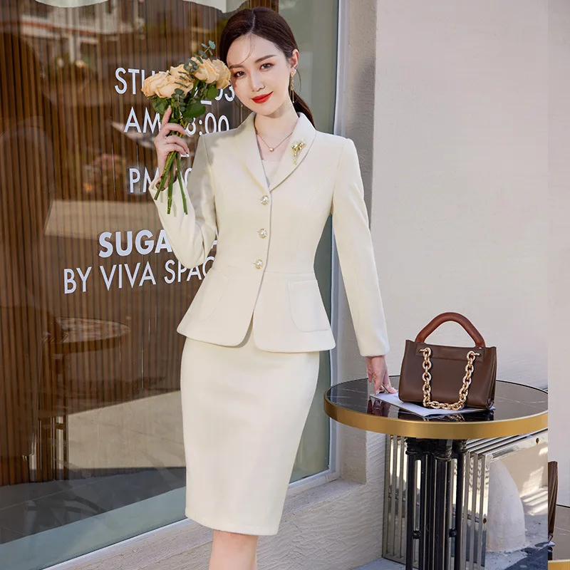 2023 New Autumn Work Wear Women's Suit Elegant Solid Blazer +Sleeveless Dress 2 Piece Set Single Breasted Jacket Plus Size S-5XL - Image 3