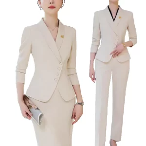 kf-Sbefcffffefc6453abdb275e34e76cabca Office Business Women's Suit Pants Two-piece Set 2024 New Spring Autumn Long Sleeve Heart Button Jacket Slim Trousers Skirts