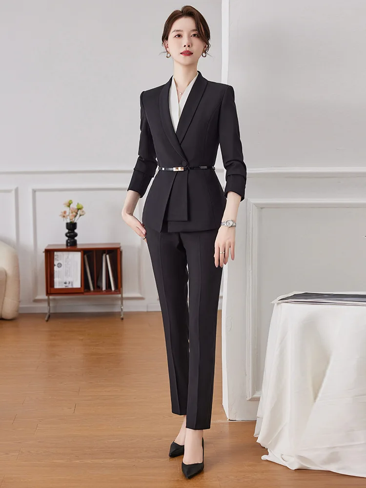 Korean Fashion Skirt Suits for Women Long Sleeve Office Casual Two Piece 2024 New Spring Autumn Button Solid Lapel Pant Suits - Image 6