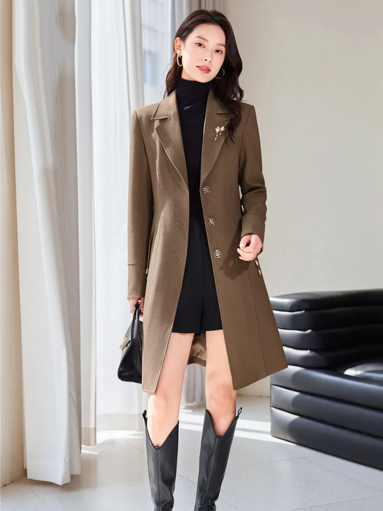 High End Female Coat Long Slim Trench Coat For Women’S England Single Breasted Khaki Women Windbreaker Larger Size Outwear - Image 3